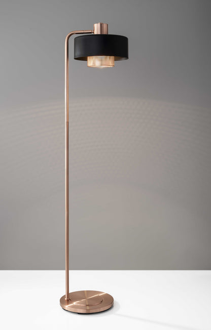 60" Copper Task Floor Lamp With Black Drum Shade