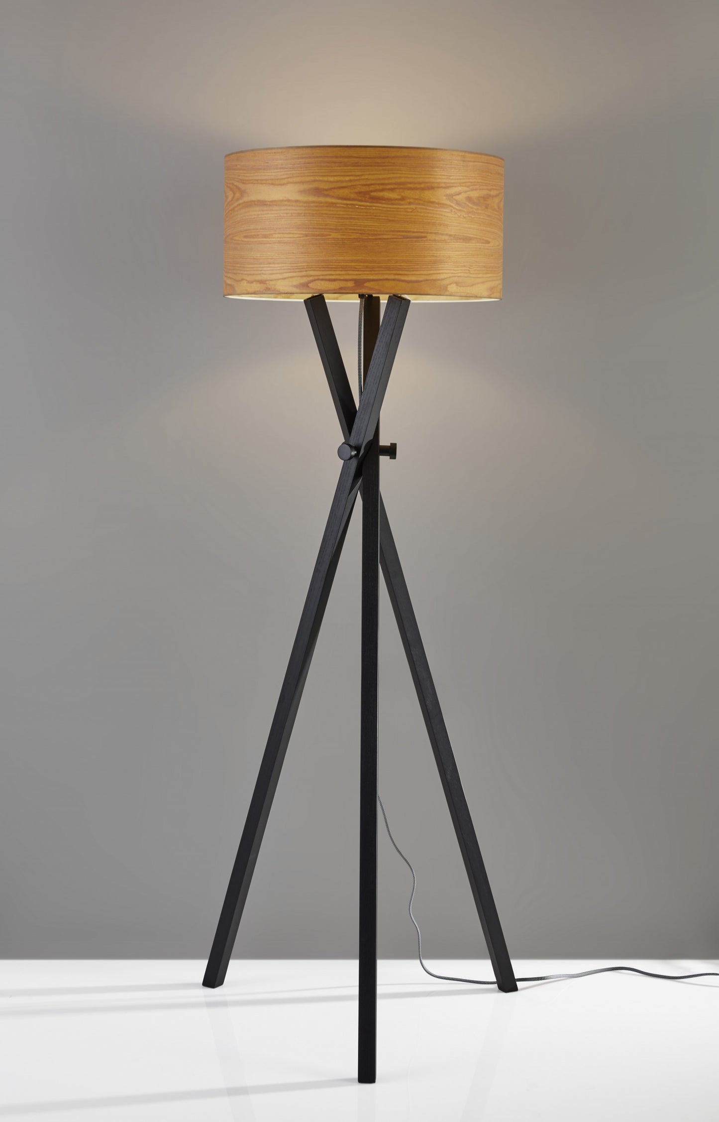 62" Black Tripod Floor Lamp With Brown Drum Shade