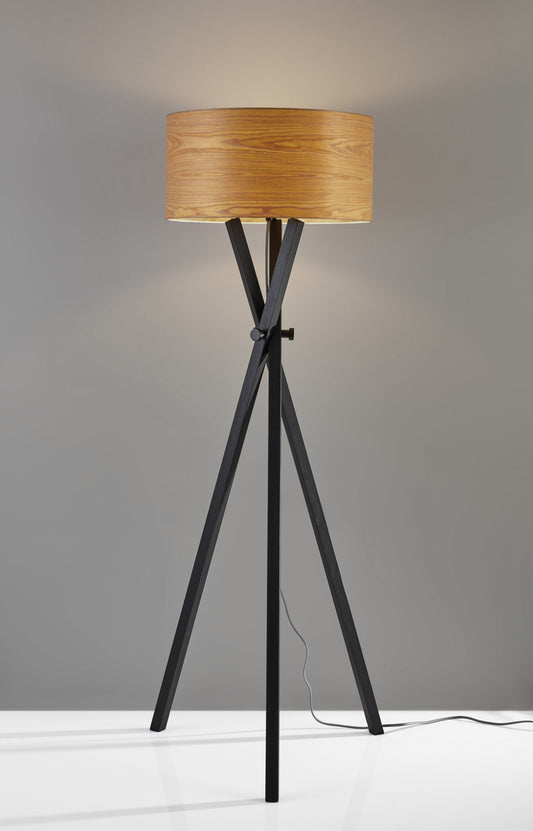 62" Black Tripod Floor Lamp With Brown Drum Shade