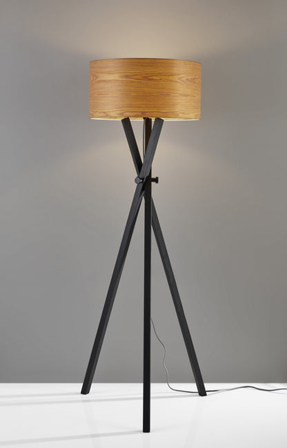 62" Black Tripod Floor Lamp With Brown Drum Shade