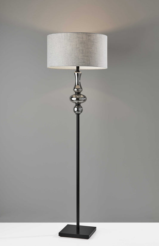 66" Black Traditional Shaped Floor Lamp With Gray Drum Shade