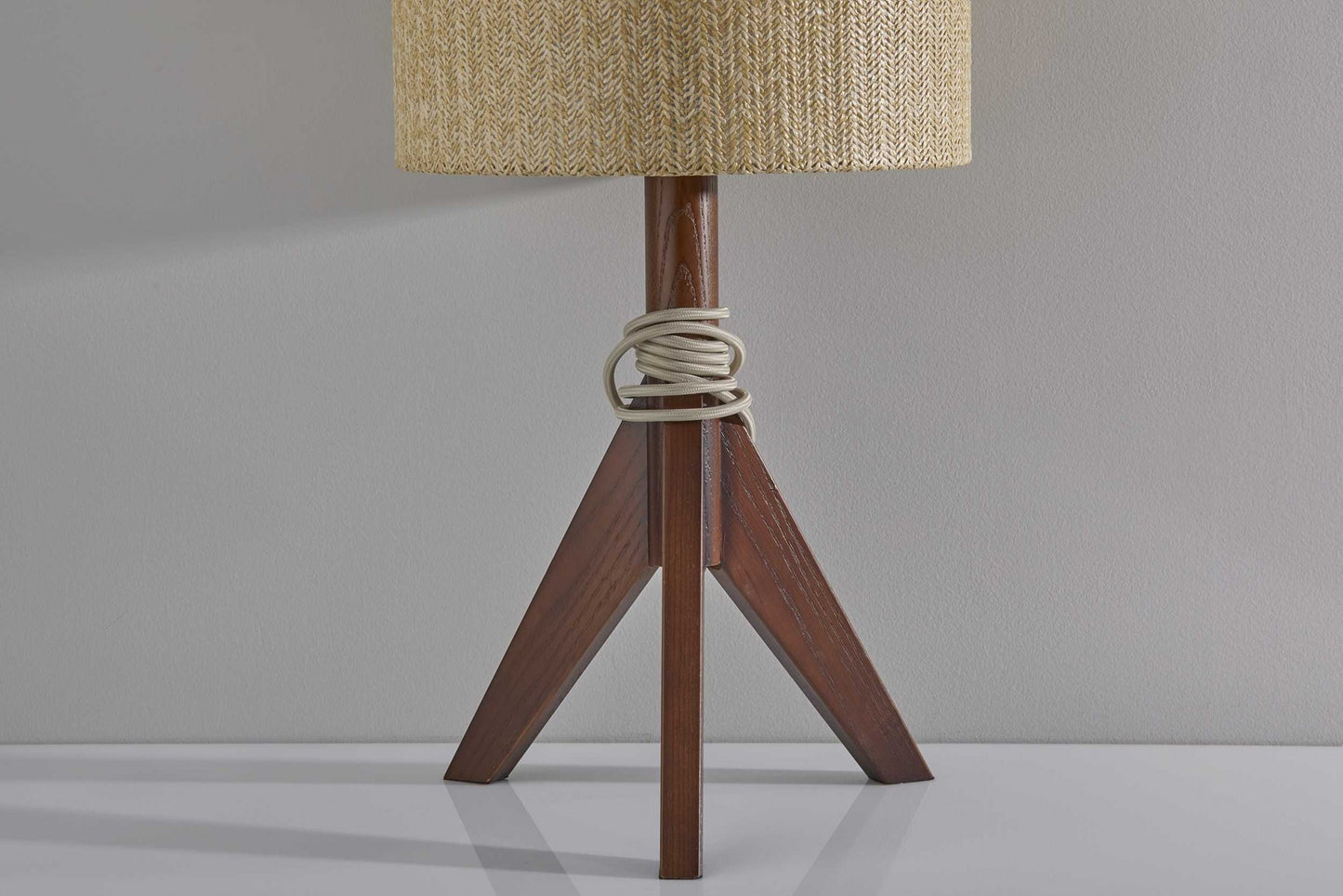 24" Solid Wood Tripod Floor Lamp With Brown Drum Shade