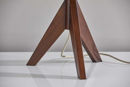 24" Solid Wood Tripod Floor Lamp With Brown Drum Shade