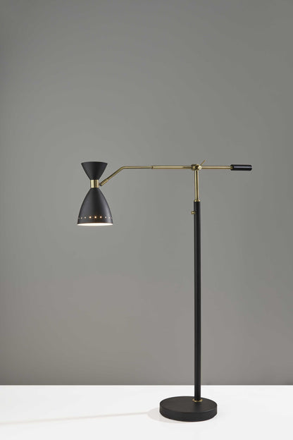 66" Black Task Floor Lamp With Black Cone Shade