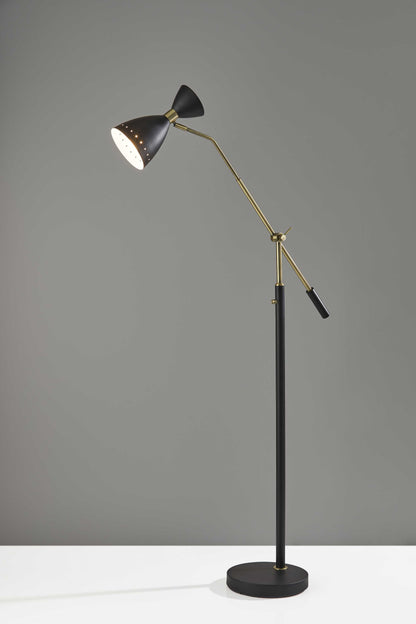 66" Black Task Floor Lamp With Black Cone Shade