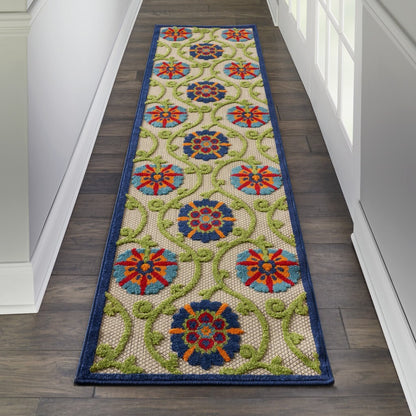 2' X 6' Blue Vines Indoor Outdoor Runner Rug