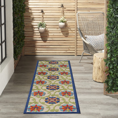 2' X 6' Blue Vines Indoor Outdoor Runner Rug