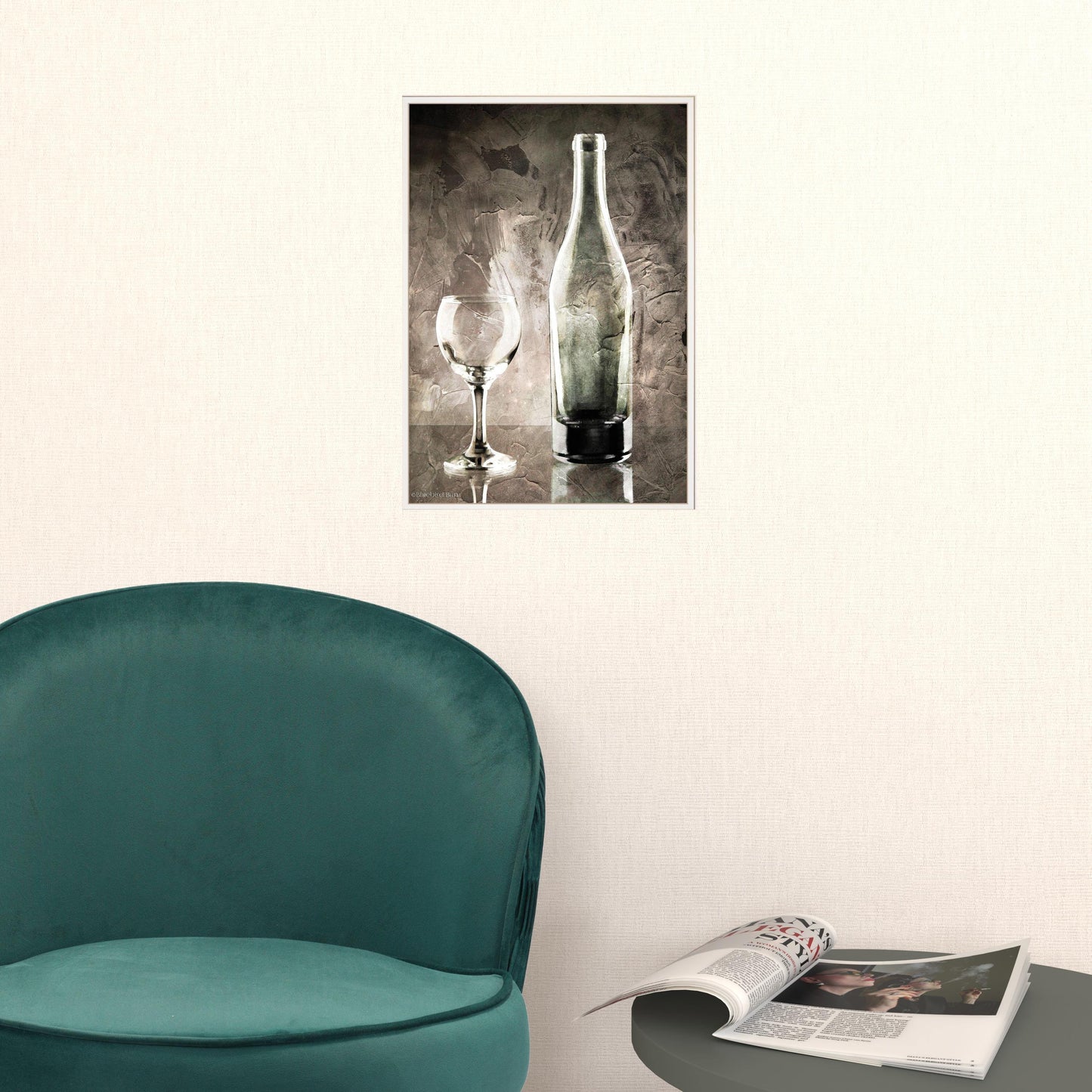 Moody Gray Wine Glass Still Life 1 White Framed Print Wall Art