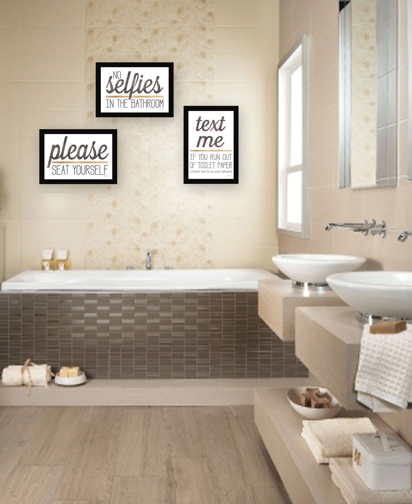 Set Of Three Toilet Humor Collection 3-Piece 3 Black Framed Print Wall Art