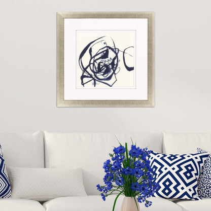 Indigo Abstract Ribbons II Framed Art Gold Picture Frame Print Wall Art