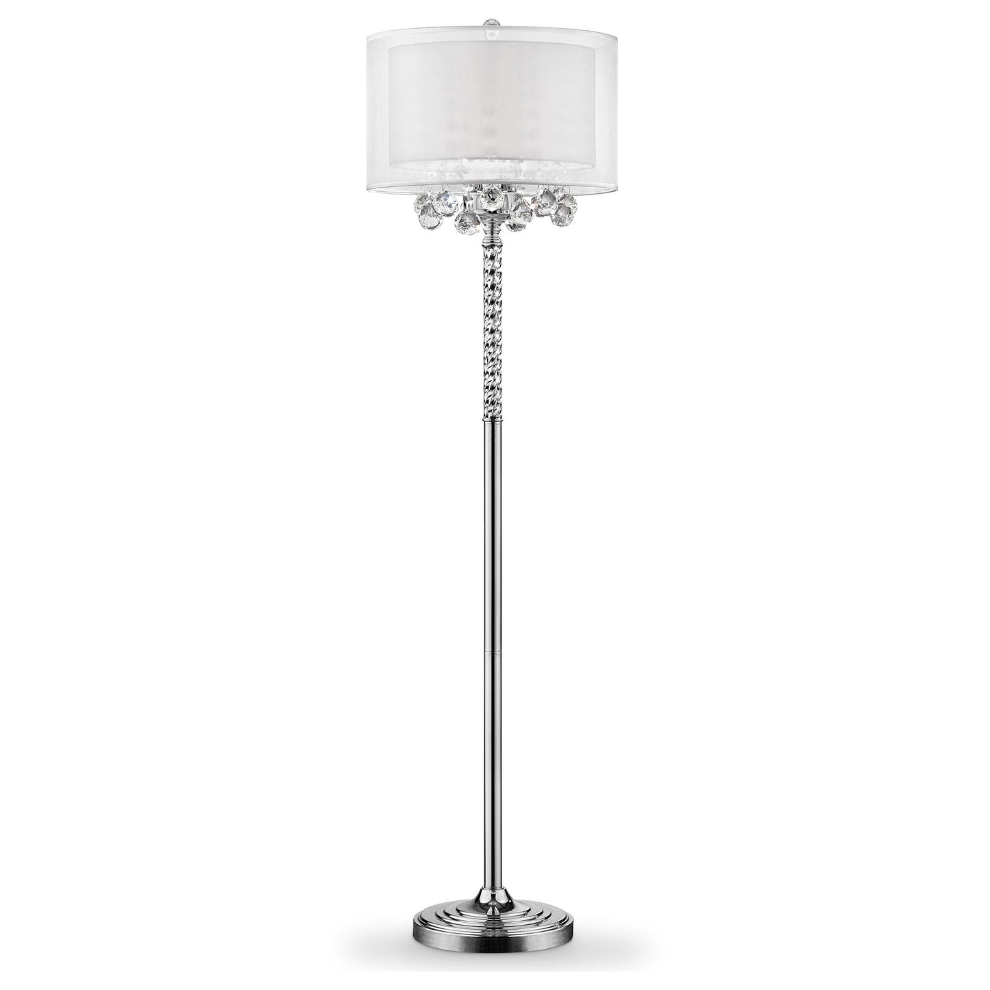 63" Steel Three Light Candelabra Floor Lamp With White Drum Shade