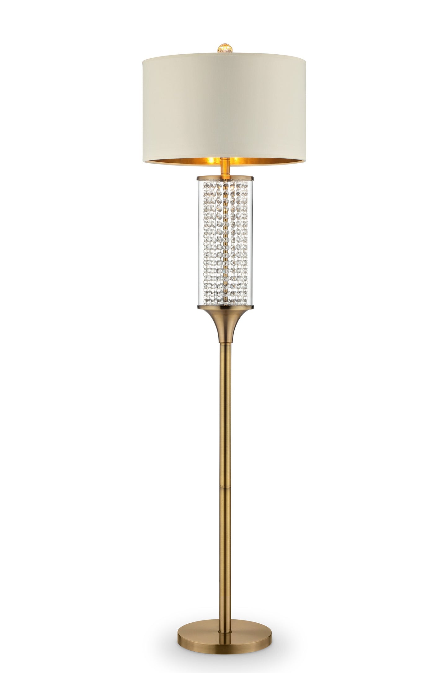 62" Gold Column Floor Lamp With Off-White Drum Shade