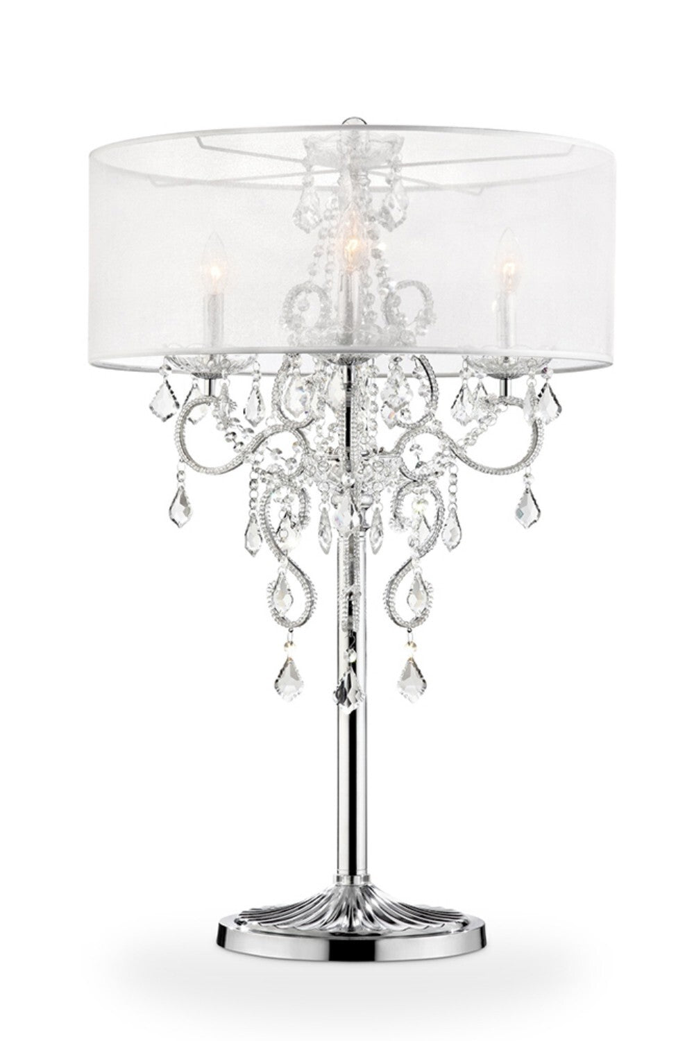 Glam Silver Faux Crystal Accent Table Lamp with See Thru Shade