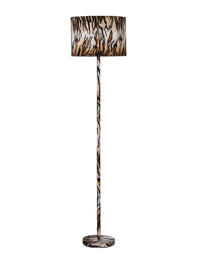 59" Mod Beige Black and Brown Faux Tiger Floor Lamp