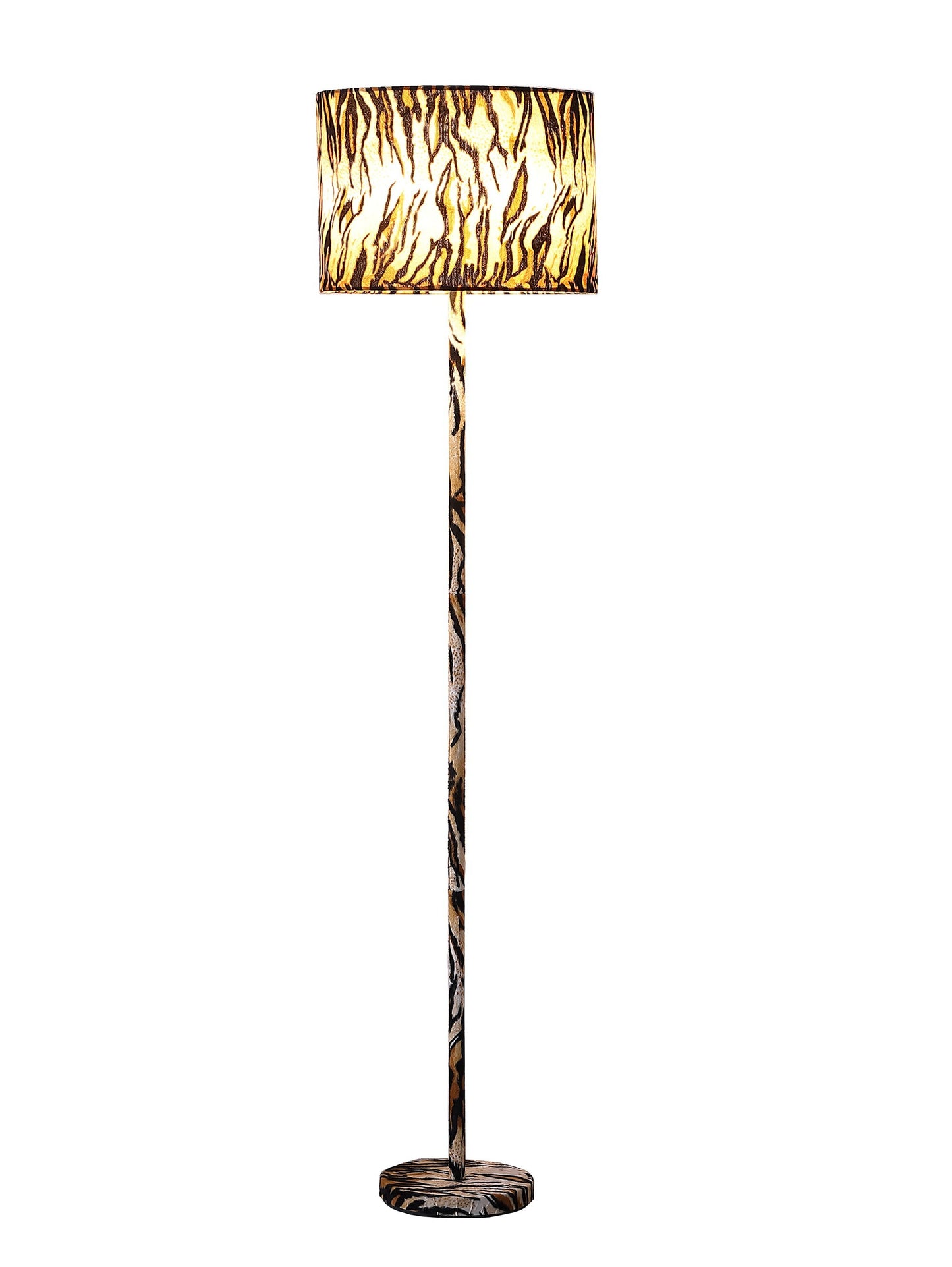 59" Mod Beige Black and Brown Faux Tiger Floor Lamp