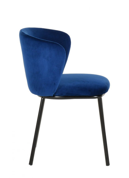 Set of Two Royal Blue Velvet and Black Modern Dining Chairss