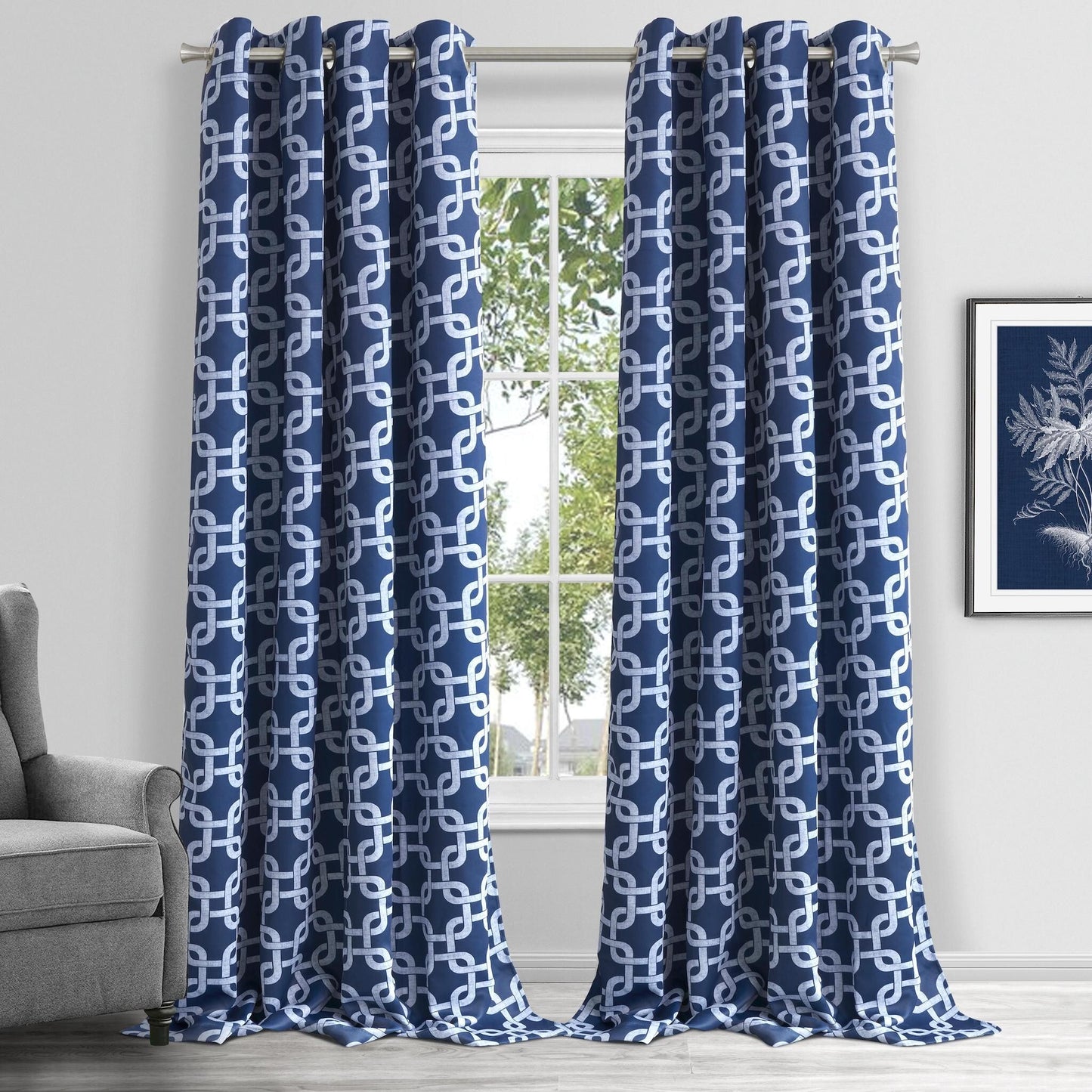 84" Navy Interlock Pattern Window Curtain Panel