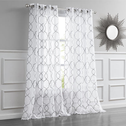 84" Silver Trellis Pattern Embroidered Window Curtain Panel