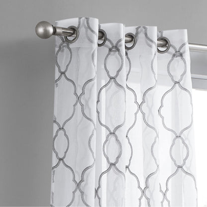 84" Silver Trellis Pattern Embroidered Window Curtain Panel