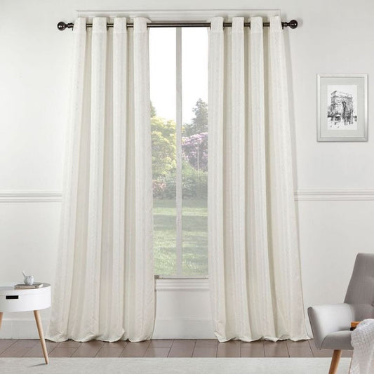 84" Ivory Linework Textured Window Curtain Panel