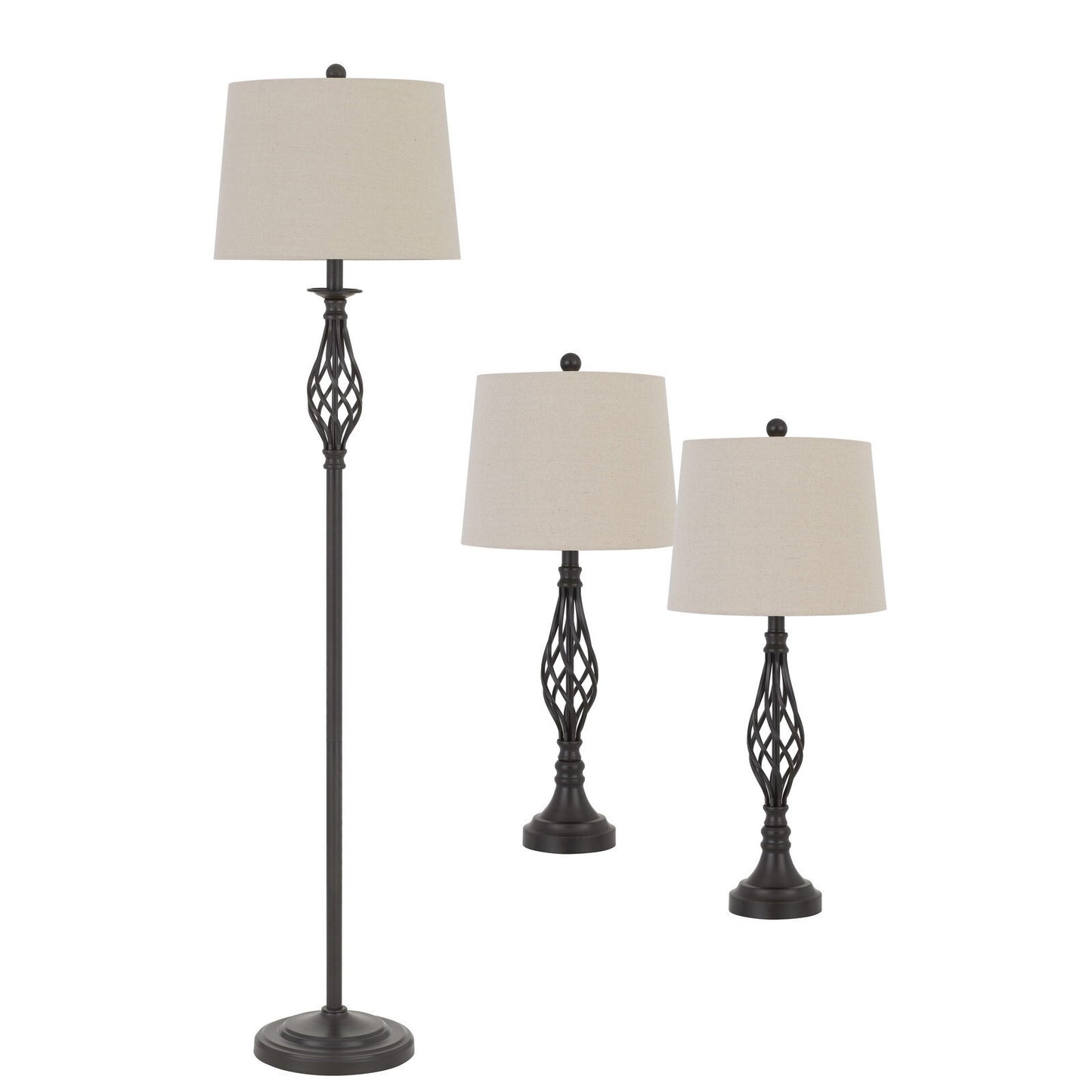 Set of Three Retro Metal Floor and Table Lamp Set