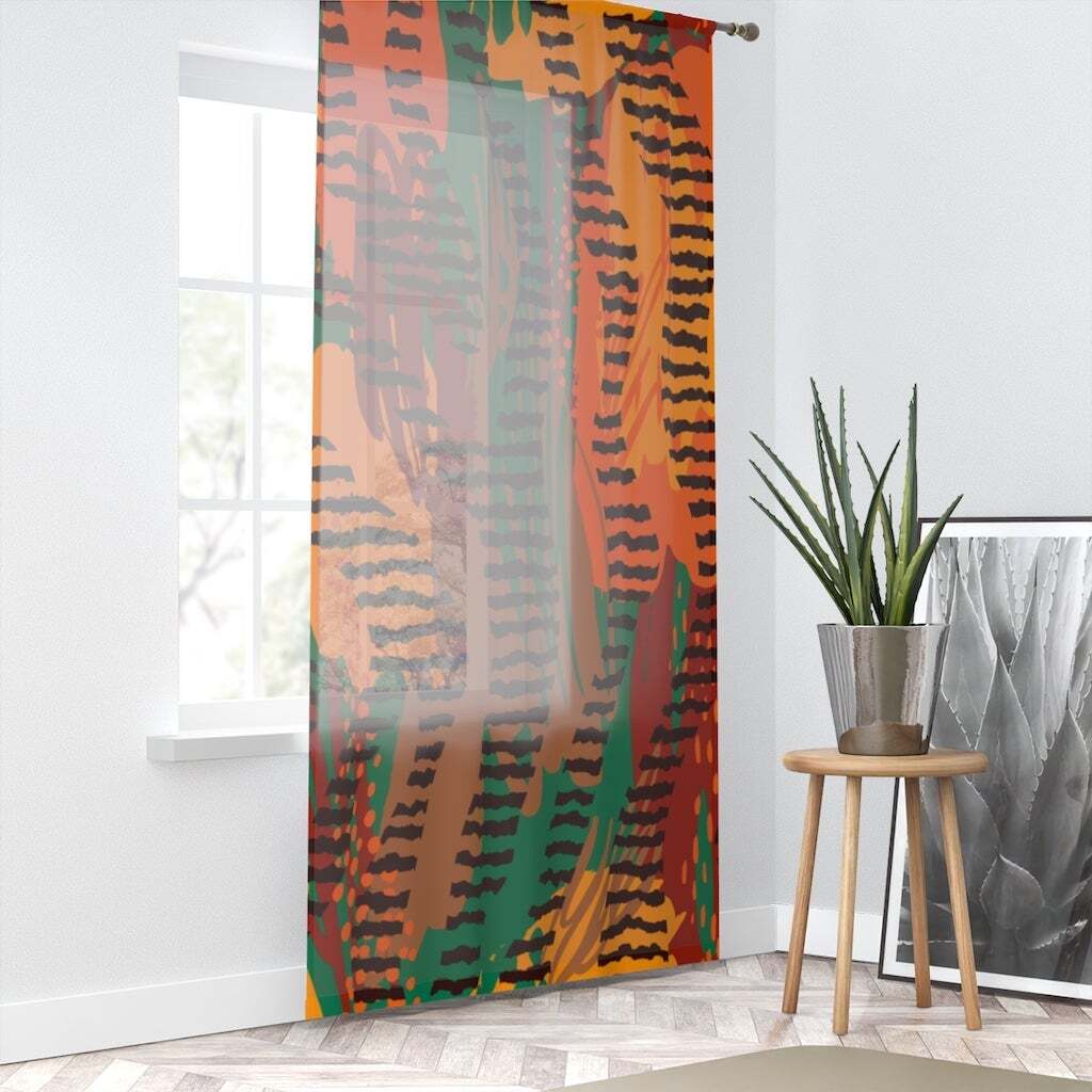 Sheer Window Curtain Panel / Orange Aztec - WC27347