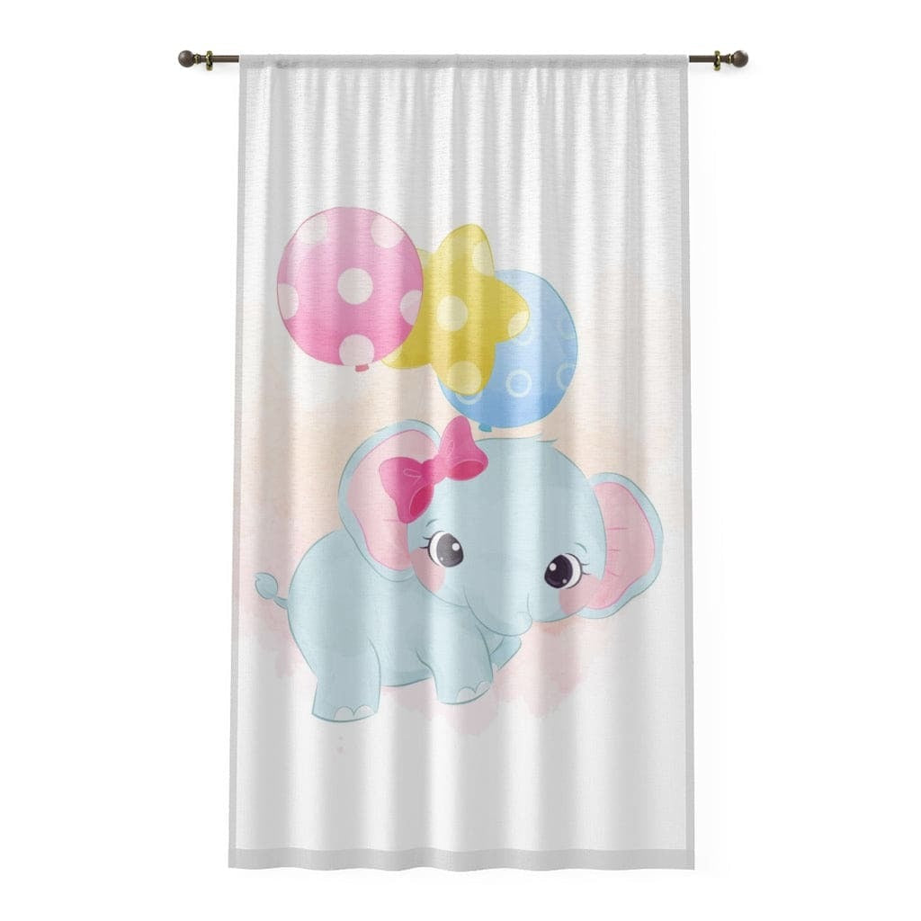 Window Curtain - Indoor / Cute Baby Elephant with Balloons Print