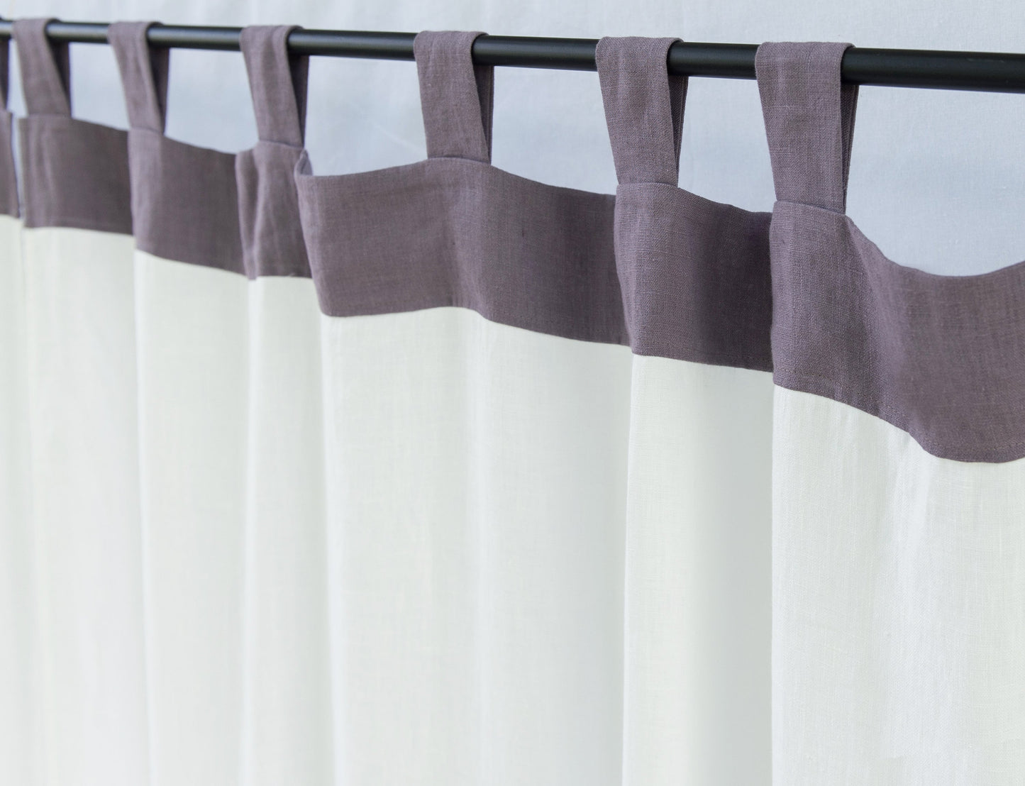 Two-Colored Tab Top Linen Curtain & Drape in White and Natural Light