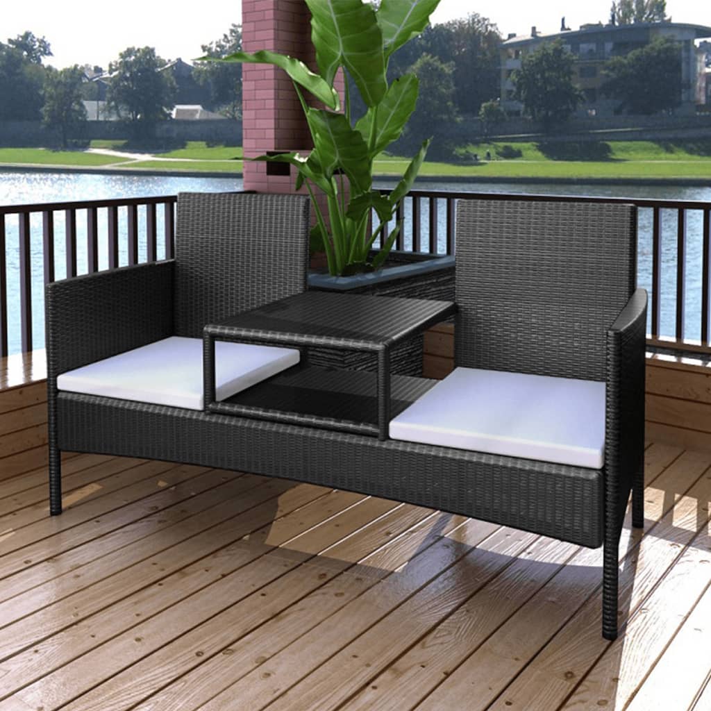 2-Seater Garden Sofa with Tea Table Poly Rattan Brown