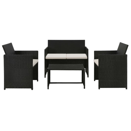 4 Piece Garden Lounge with Cushions Set Poly Rattan Black