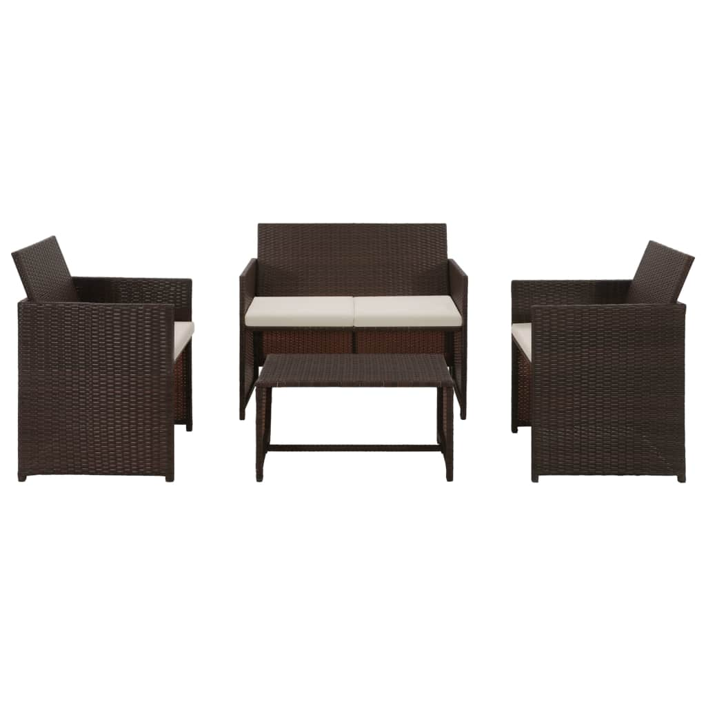 4 Piece Garden Lounge with Cushions Set Poly Rattan Black