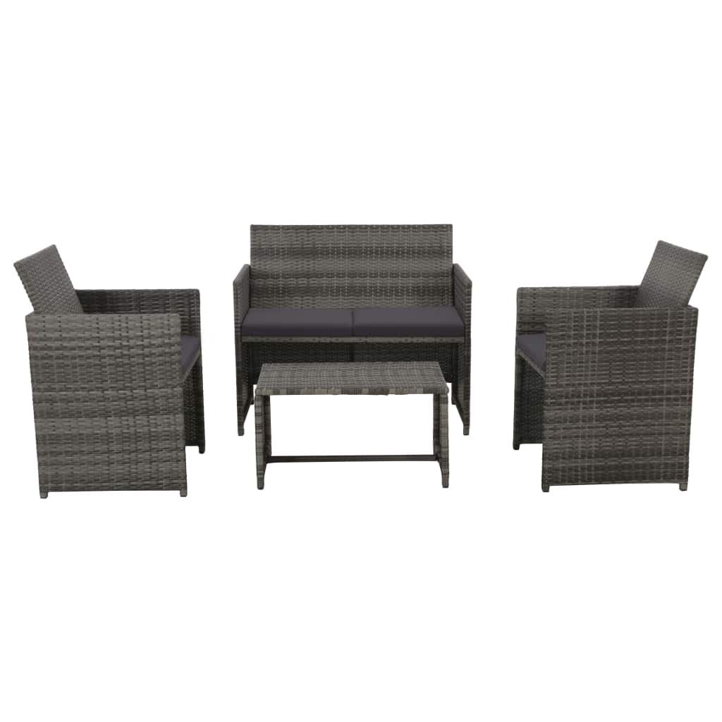 4 Piece Garden Lounge with Cushions Set Poly Rattan Black