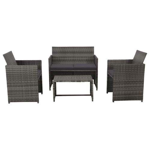 4 Piece Garden Lounge with Cushions Set Poly Rattan Black