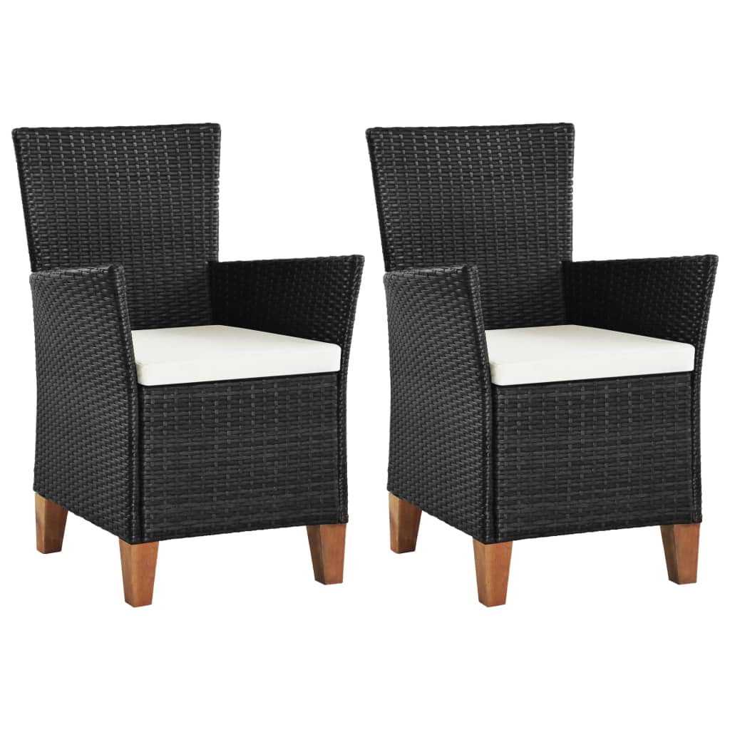 Outdoor Chairs with Cushions 2 pcs Poly Rattan Black