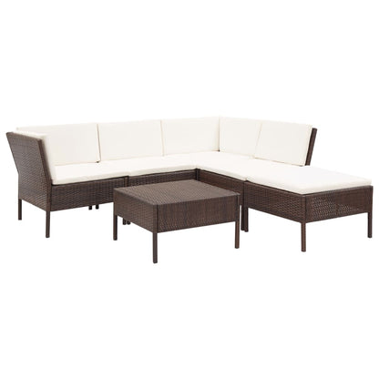 6 Piece Garden Lounge Set with Cushions Poly Rattan Brown