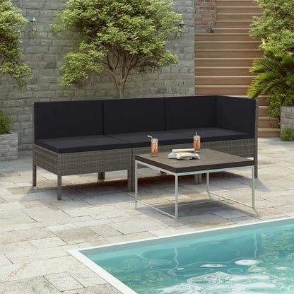 3 Piece Garden Lounge Set with Cushions Poly Rattan Brown