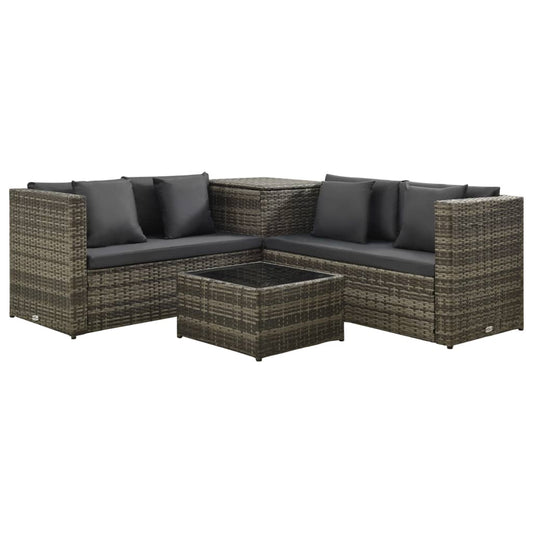 4 Piece Garden Lounge Set with Cushions Poly Rattan Brown