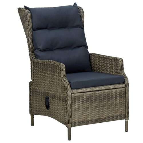 Reclining Garden Chair with Cushions Poly Rattan Light Gray