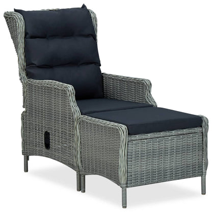 Reclining Garden Chair with Cushions Poly Rattan Light Gray