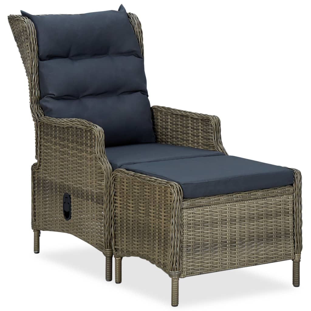 Reclining Garden Chair with Cushions Poly Rattan Light Gray