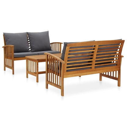 3 Piece Garden Lounge Set with Cushions Solid Acacia Wood