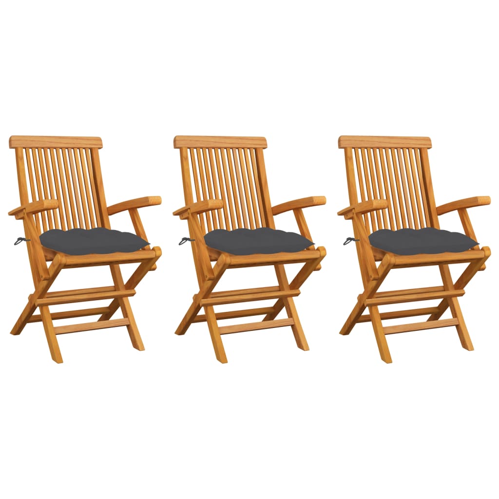 Garden Chairs with Anthracite Cushions 3 pcs Solid Teak Wood