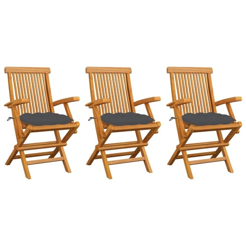 Garden Chairs with Anthracite Cushions 3 pcs Solid Teak Wood