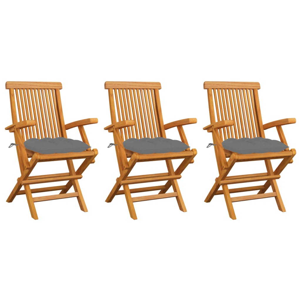 Garden Chairs with Anthracite Cushions 3 pcs Solid Teak Wood