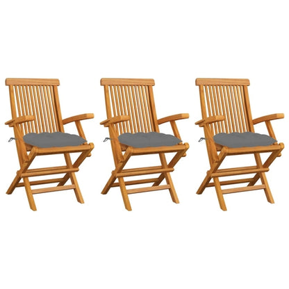 Garden Chairs with Anthracite Cushions 3 pcs Solid Teak Wood