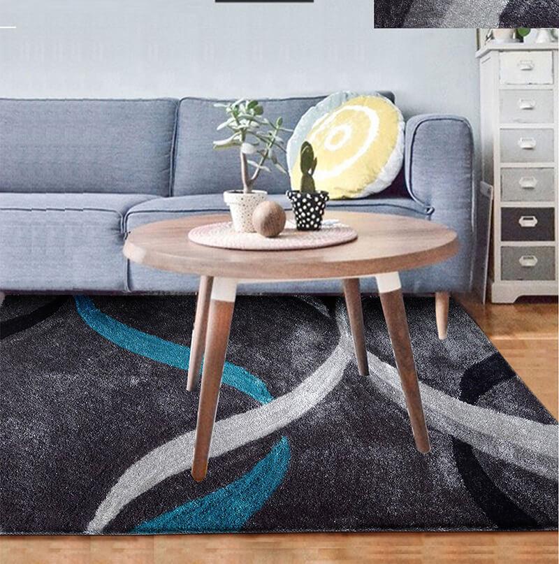 Aria Gray, Turquoise & Silver Soft Pile Shaggy Area Rug