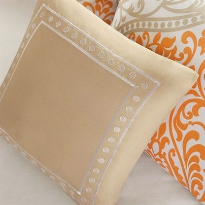 California King size 5-Piece Comforter Set in Orange Damask Print