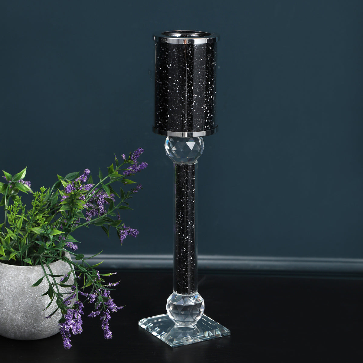 Ambrose Exquisite Candle Holder in Gift Box, Black Crushed Diamonds