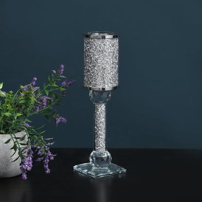 Ambrose Exquisite Candle Holder in Gift Box, Silver Crushed Diamonds