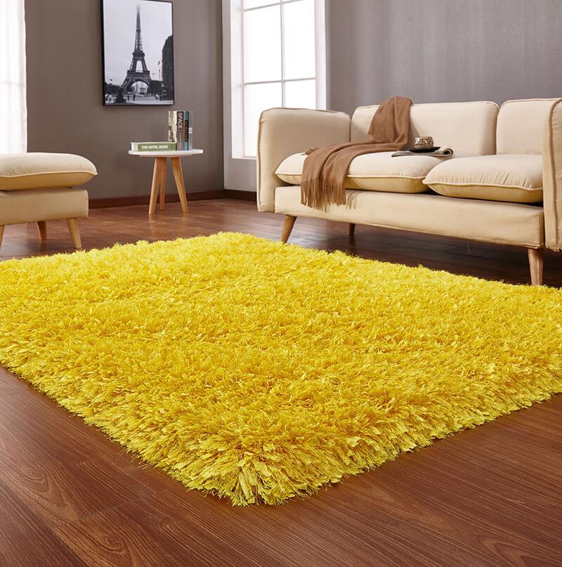 "Coral" Shag Area Rug High Pile in Yellow